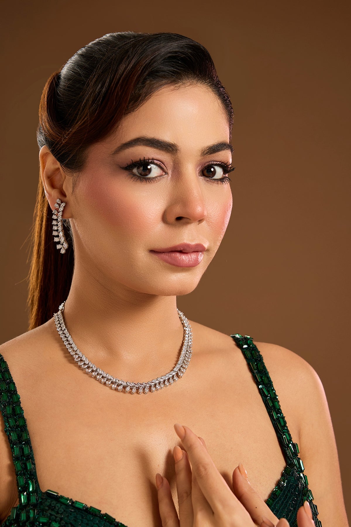White Finish Diamond Necklace Set