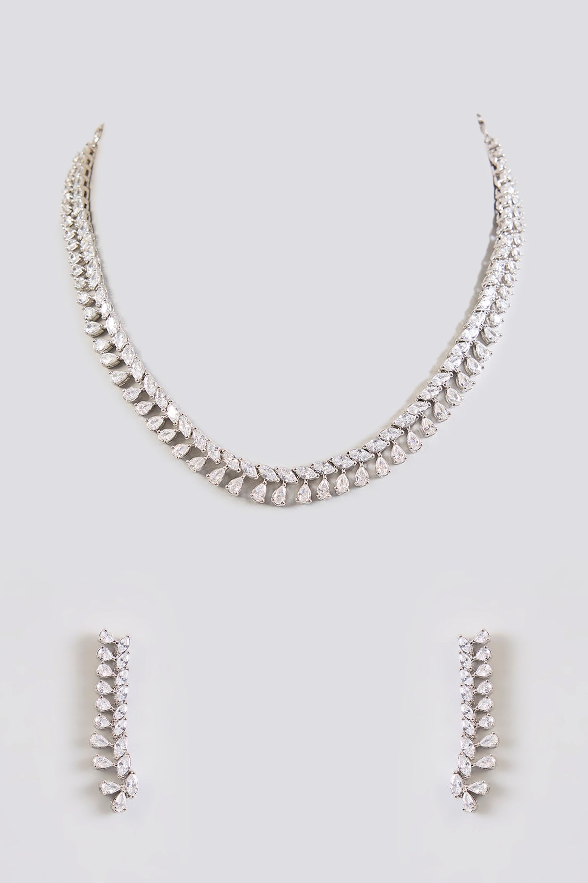 White Finish Diamond Necklace Set