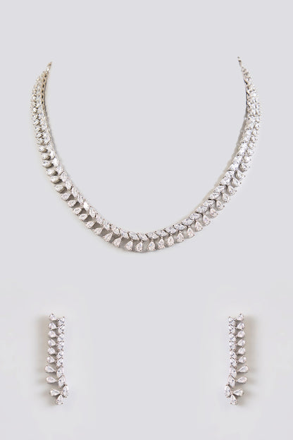 White Finish Diamond Necklace Set
