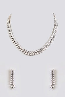 White Finish Diamond Necklace Set