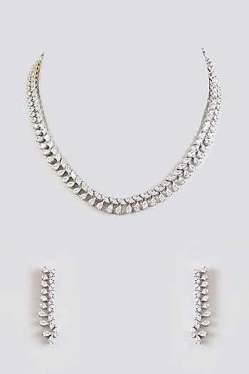 White Finish Diamond Necklace Set
