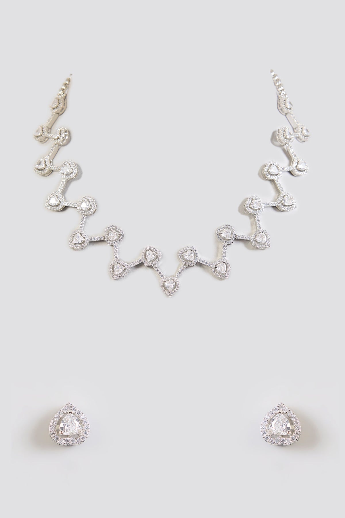 White Finish Diamond Necklace Set