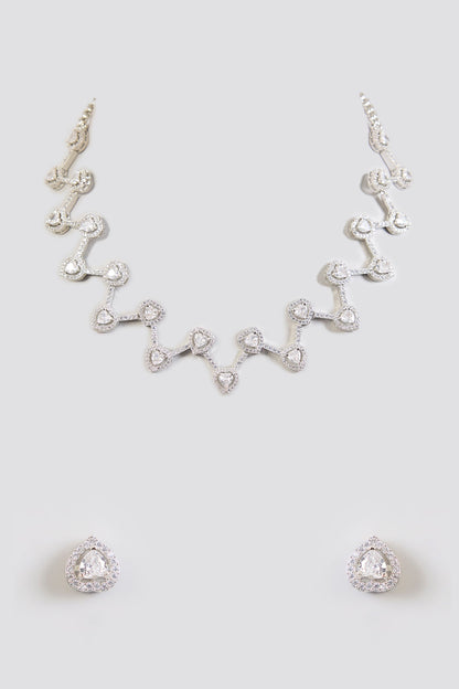 White Finish Diamond Necklace Set