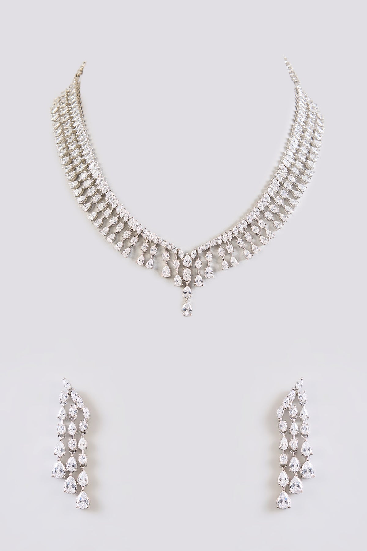 White Finish Diamond Necklace Set