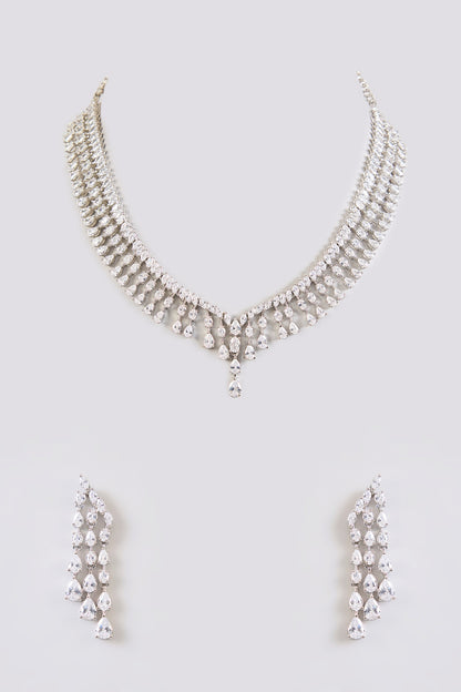 White Finish Diamond Necklace Set