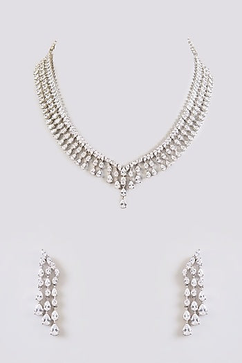 White Finish Diamond Necklace Set