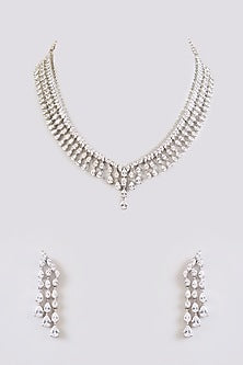 White Finish Diamond Necklace Set