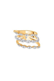 18kt Rose Gold Finish Diamond & Floral Motif Triple-Band Ring
