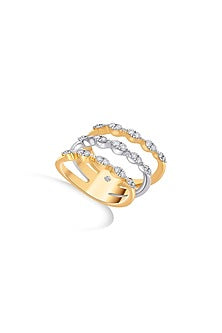18kt Rose Gold Finish Diamond & Floral Motif Triple-Band Ring
