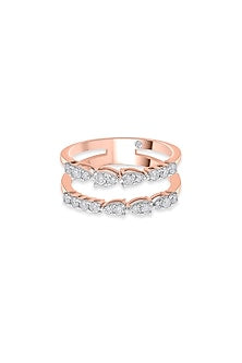 18kt Rose Gold Finish Petal-Like Motif Diamond Double-Band Ring