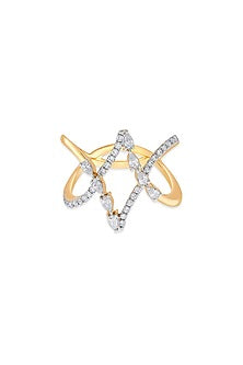 18kt Rose Gold Finish Diamond Criss-Cross Double-Band Ring