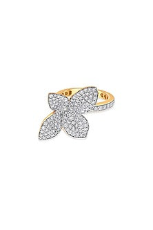 18kt Yellow Gold Finish Diamond & Five-Leaf Clover Motif Ring