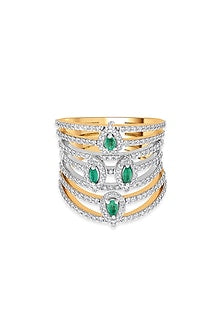 18kt Pink Gold Finish Diamond & Oval Emerald Seven-Band Ring