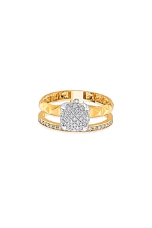 18kt Matte Rose Gold Finish Diamond Cluster Double Band Ring