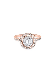 18kt Rose Gold Finish Baguette & Octagonal-Cut Diamond Halo Ring