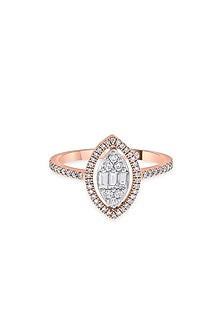 14kt Rose Gold Finish Baguette & Round-Cut Diamond Halo Ring