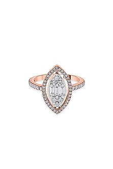 14kt Rose Gold Finish Baguette & Round-Cut Diamond Halo Ring