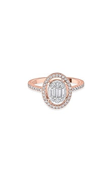 18kt Rose Gold Finish Baguette & Round-Cut Diamond Halo Ring