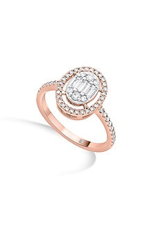 18kt Rose Gold Finish Baguette & Round-Cut Diamond Halo Ring