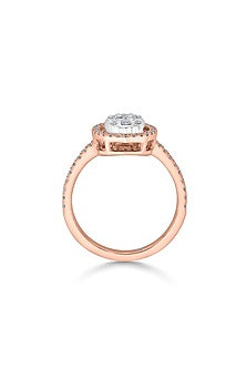 18kt Rose Gold Finish Baguette & Round-Cut Diamond Halo Ring