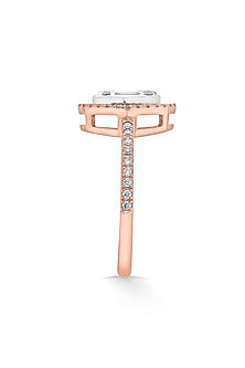 18kt Rose Gold Finish Baguette & Round-Cut Diamond Halo Ring