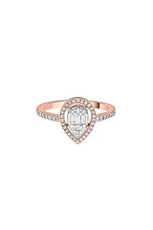 14kt Rose Gold Finish Baguette & Round-Cut Diamond Halo Ring