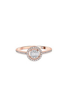 18kt Rose Gold Finish Baguette & Round-Cut Diamond Halo Ring