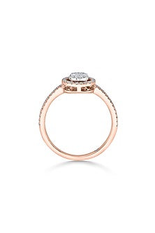 18kt Rose Gold Finish Baguette & Round-Cut Diamond Halo Ring