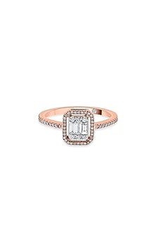 14kt Rose Gold Finish Baguette & Round-Cut Diamond Halo Ring