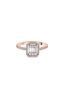 14kt Rose Gold Finish Baguette & Round-Cut Diamond Halo Ring