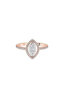 14kt Rose Gold Finish Baguette & Round-Cut Diamond Halo Ring