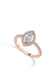 14kt Rose Gold Finish Baguette & Round-Cut Diamond Halo Ring