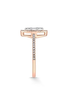 14kt Rose Gold Finish Baguette & Round-Cut Diamond Halo Ring