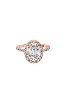 18kt Rose Gold Finish Baguette & Round-Cut Diamond Halo Ring