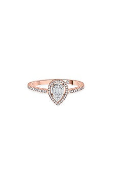 14kt Rose Gold Finish Baguette & Round-Cut Diamond Halo Ring