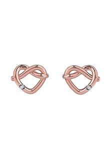 14kt Rose Gold Finish Diamond Love Knot Stud Earrings