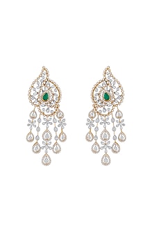 18kt Rose Gold Finish Diamond & Emerald Stone Earrings