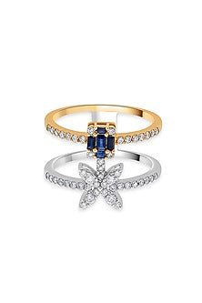 18kt Rose Gold Finish Diamond & Sapphire Stone Ring
