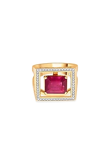18kt Rose Gold Finish Diamond & Ruby Stone Ring