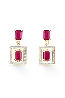 18kt Rose Gold Finish Diamond & Ruby Stone Earrings