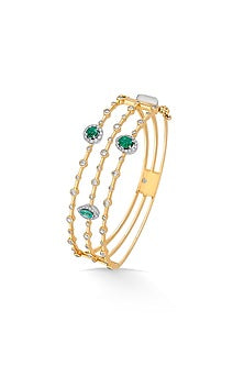 18kt Rose Gold Finish Diamond & Emerald Stone Oval Bangle