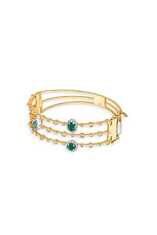 18kt Rose Gold Finish Diamond & Emerald Stone Oval Bangle