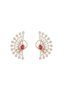 18kt Rose Gold Finish Diamond & Ruby Stone Earrings