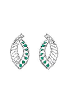 18kt White Gold Finish Diamond & Emerald Stone Earrings