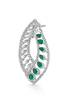 18kt White Gold Finish Diamond & Emerald Stone Earrings