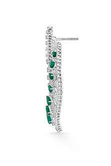 18kt White Gold Finish Diamond & Emerald Stone Earrings