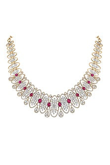 18kt Rose Gold Finish Diamond & Ruby Stone Necklace
