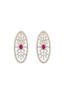 18kt Rose Gold Finish Diamond & Ruby Stone Earrings
