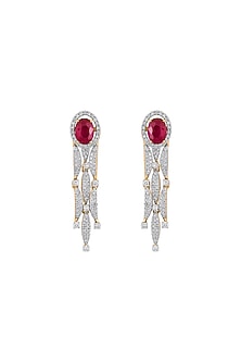18kt Yellow Gold Finish Diamond & Ruby Stone Earrings