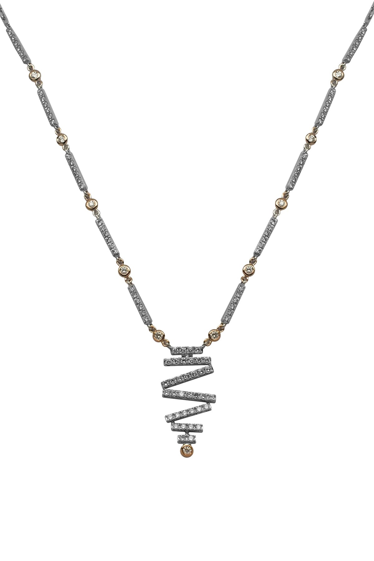 14kt White Finish Diamond Lariat Pendant Necklace